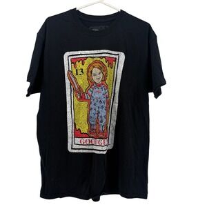 Chucky Tarot Card Graphic T Shirt Horror Movie Tee Adult Size Large Black